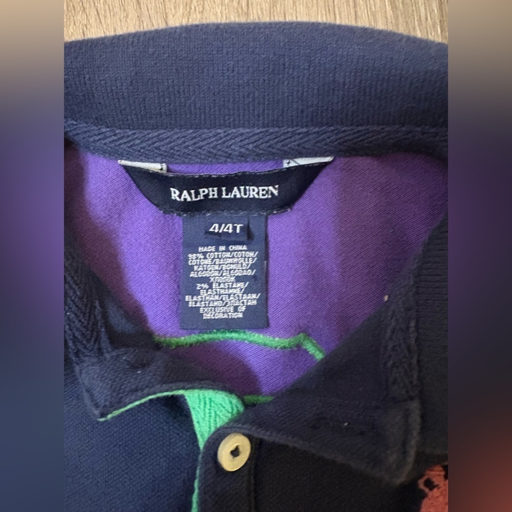 Ralph Lauren Kids Polo Dress in Navy & Purple Sz 4T Preppy Colorblock Rugby GUC - Picture 3 of 6
